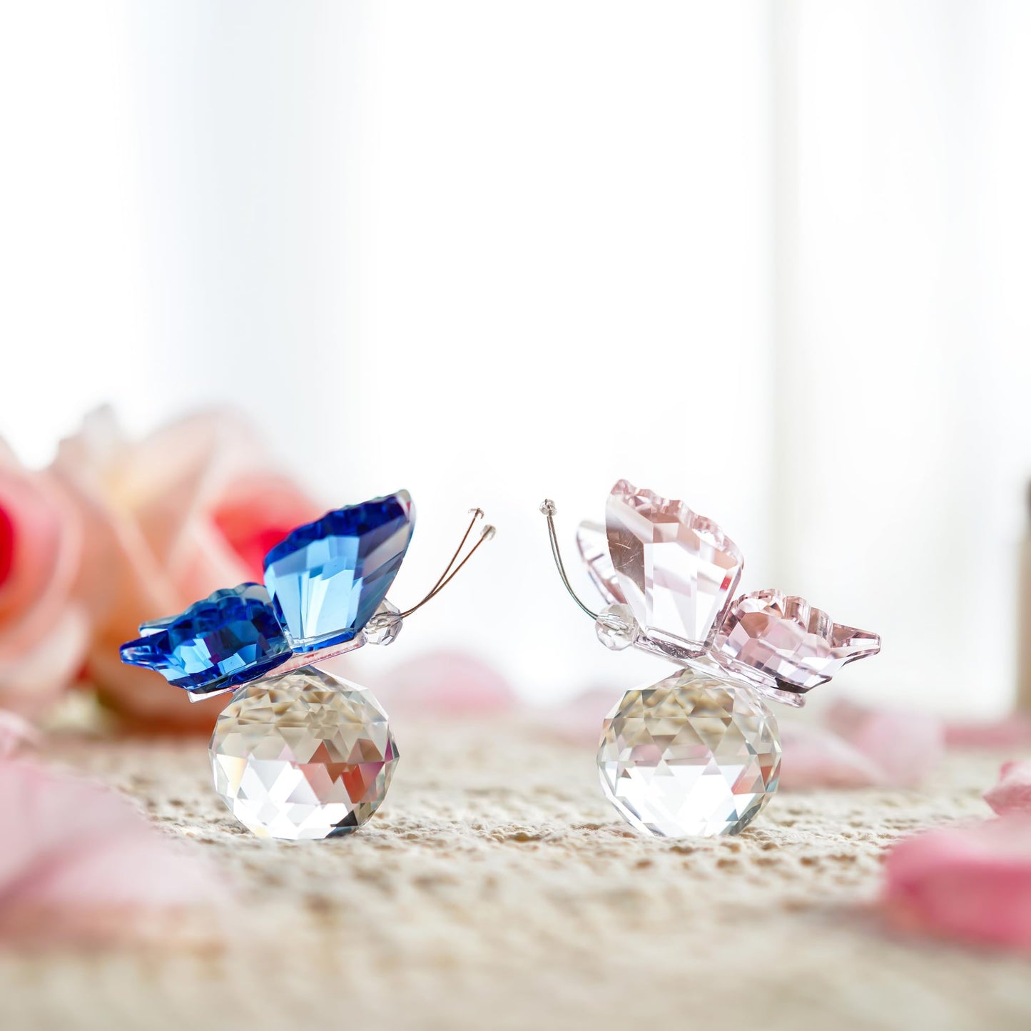 H&D HYALINE & DORA Crystal Butterfly Figurine Ornament with Ball Base, Glass Butterfly Animal Statue Table Decor Paperweight Gift, 2pcs