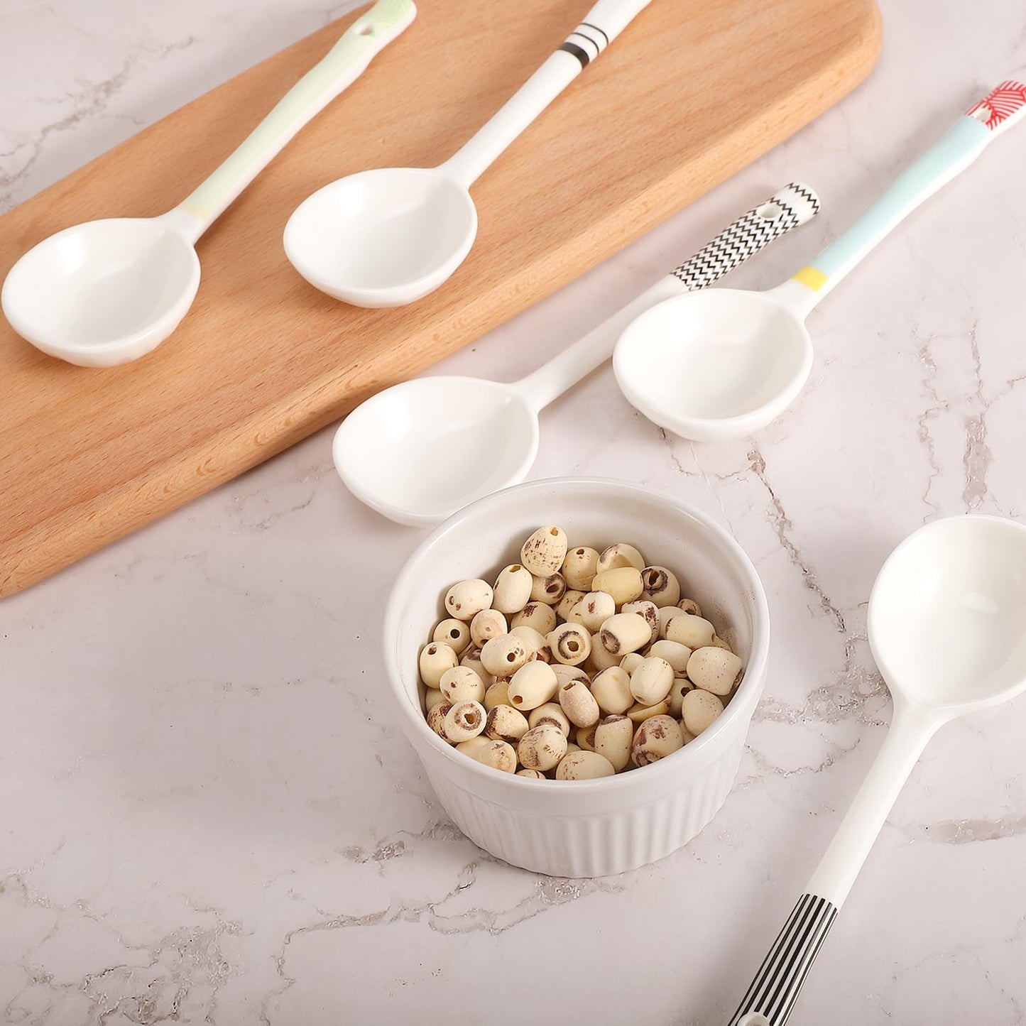 Ycxvacop 5 Pieces Ceramic Spoons,Asian Soup Spoon,Ramen Spoons,Japanese Soup Spoons,Ceramic Large Soup Spoons Chinese Soup Spoons for Pho,Wonton,Dumpling,Noodles (Black-6.5 in)