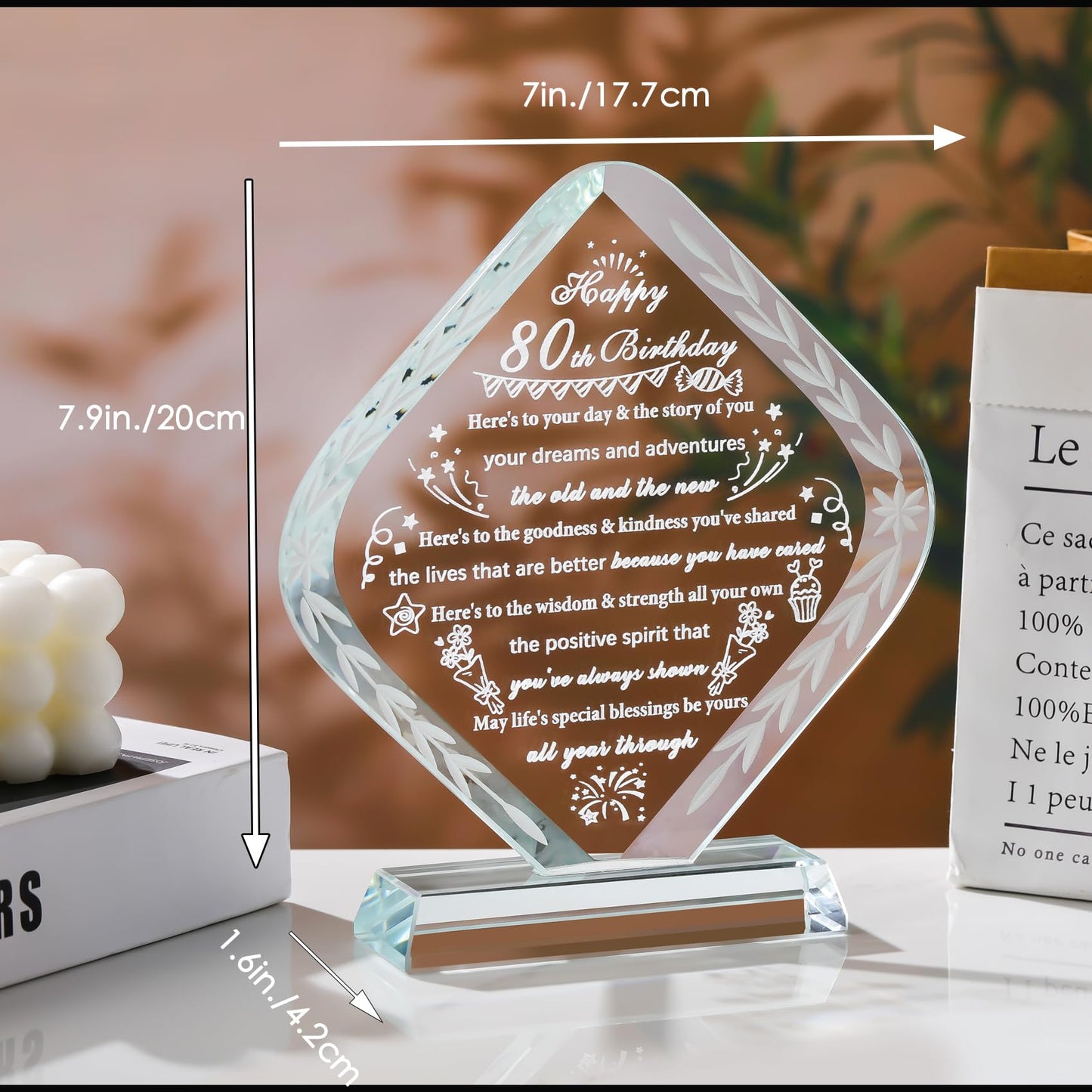 YWHL 80th Birthday Gifts for Women Men Crystal Gift for 80 Year Old Happy 80th Birthday Presents Ideas for Mom Grandma Wife