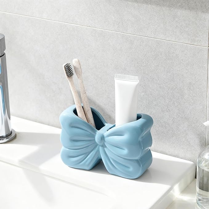 Bow Toothbrush Holder， 2-Slot Toothbrush and Toothpaste Holder Cute Toothbrush
