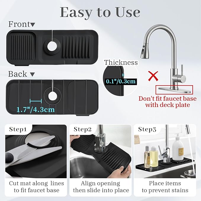 PoYang 14.6 Inch Faucet Mat for Kitchen Sink Splash Guard Behind Faucet