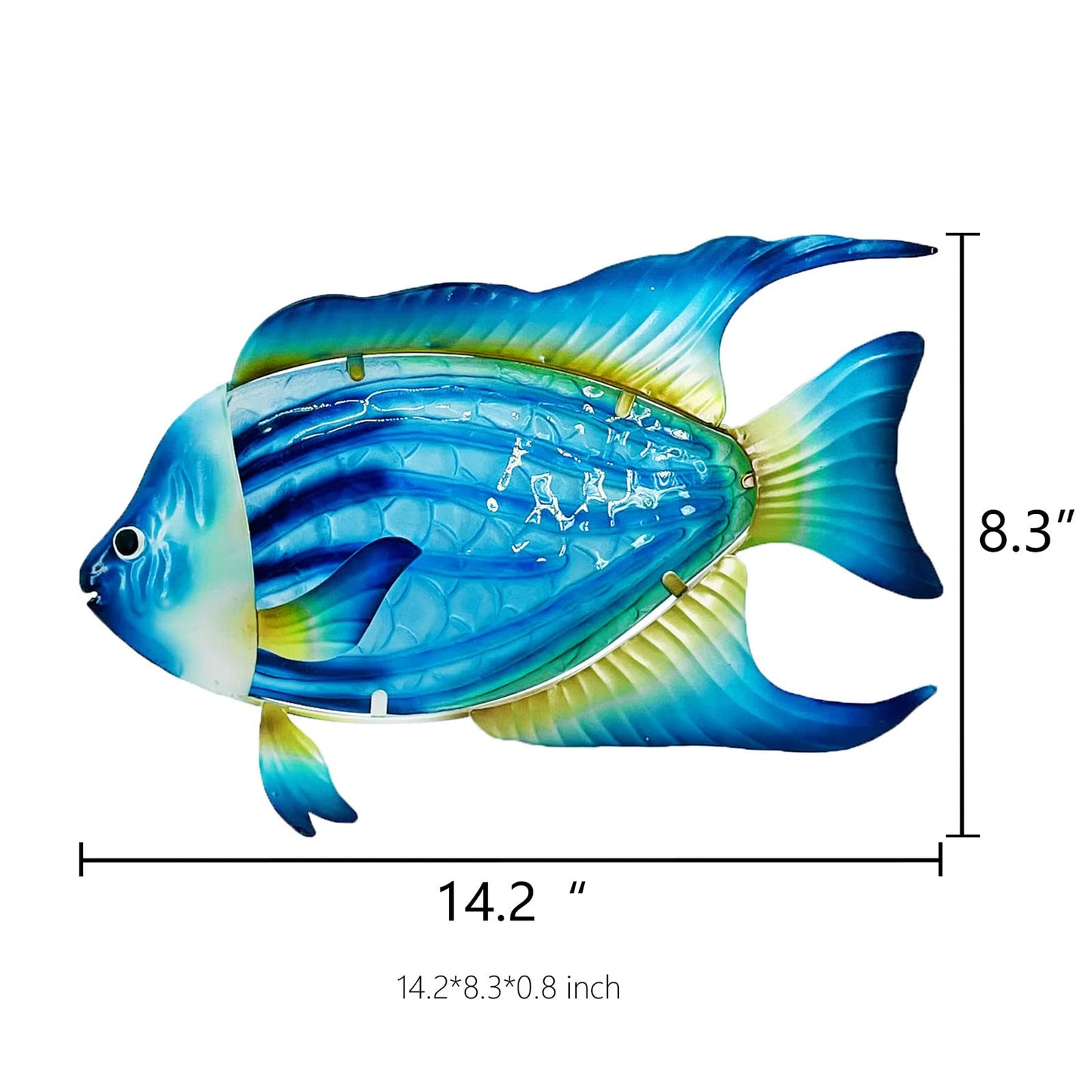 John's Studio Fish Sea Wall Decor Outdoor Metal Garden Hanging Art Glass Sculptures Home Ocean Theme Decorations for Kitchen Bathroom and Pool - Blue