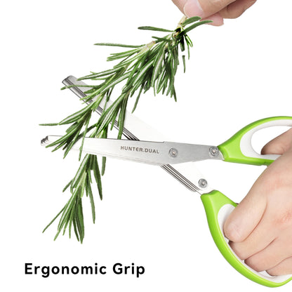 5 Blades Herb Scissors - Professional Kitchen Shears with Safety Cover for Cutting Green Onions, Fresh Herbs, Vegetables & Salad Food Prep, Must-Have Cooking Gadgets (Green, White, 8.7 inch)
