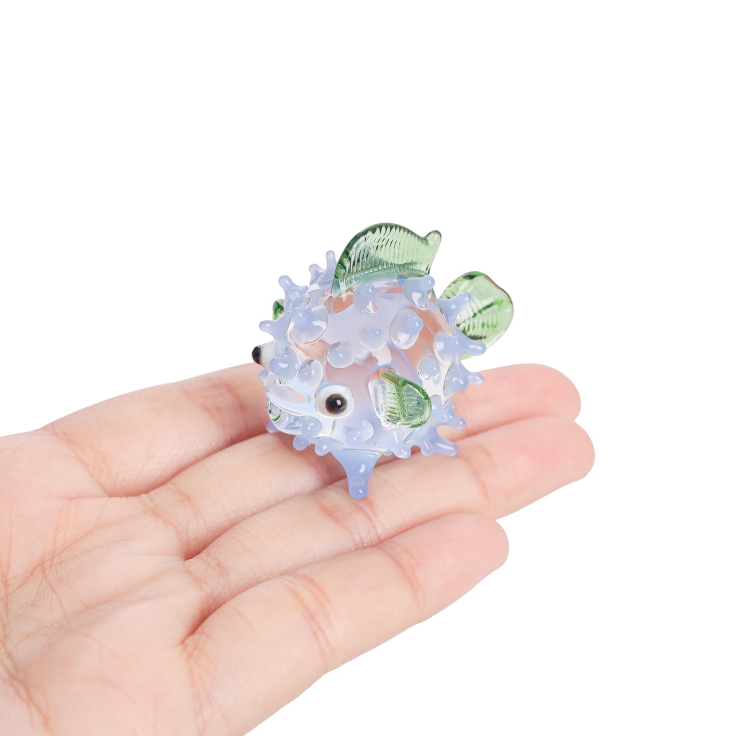 M Audomsak Ocean Blue Hand Blown Glass Pufferfish Figurine – Cute Mini Ocean Fish Art Glass Sculpture, Sea Life Collectible, Small Glass Animal Decor for Desk Shelf Home Decoration, Ocean Lover Gift