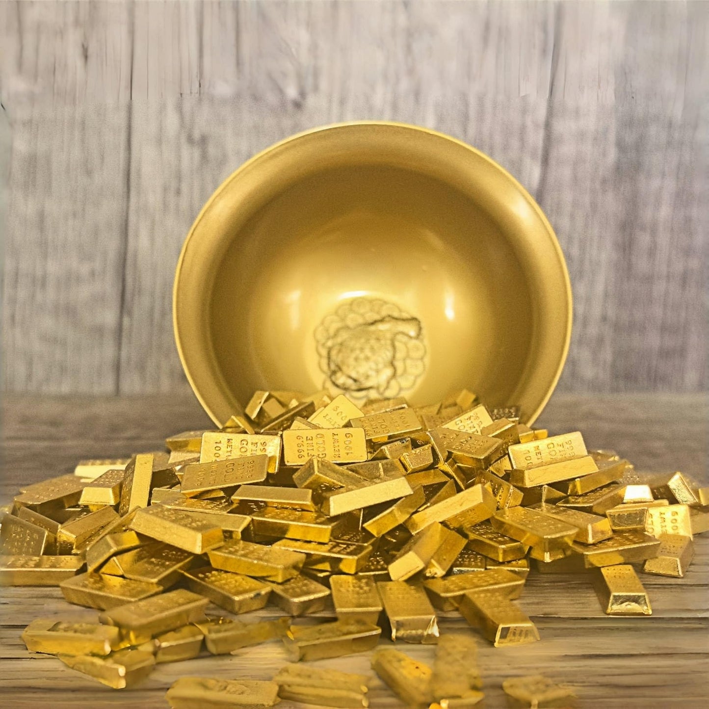 Solid Brass Feng Shui Money Bowl, 100 Fu Carved Bowl, Wealth Frog & Lotus Base, 200 Gold Bricks, 400g, 7.7x7.7x3.4cm, for Wealth Corner, Altar, Office Desk, Home,feng Shui Decor, Brings Abundance