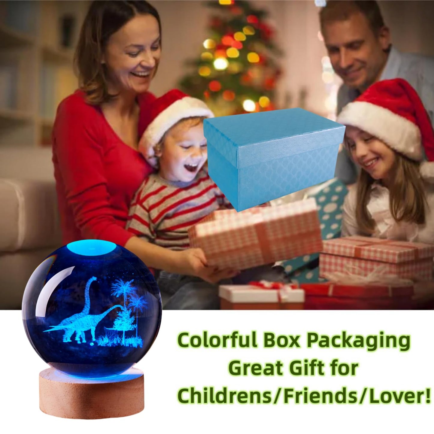 LGY3DLight 3D Dinosaur Crystal Ball Lamp with Remote Control, 3.15 inch Crystal Night Light with Wooden Base 16 Colors Change, Glass Figurine Lamp Gift for Girls Boys Wife Girlfriend Mom (Dinosaur)