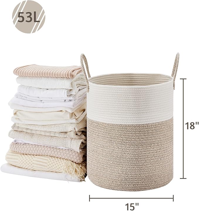VIPOSCO Large Laundry Hamper, Tall Woven Rope Storage Basket