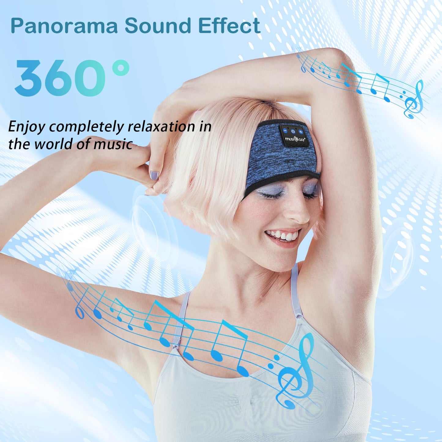 MUSICOZY Sleep Headphones Headband Bluetooth Soft Headphones for Sleeping & Sport with Thin Speakers,Wireless Music Earphones Tech Gifts for Men Women Teens Yoga Workout Fitness Relax Travel