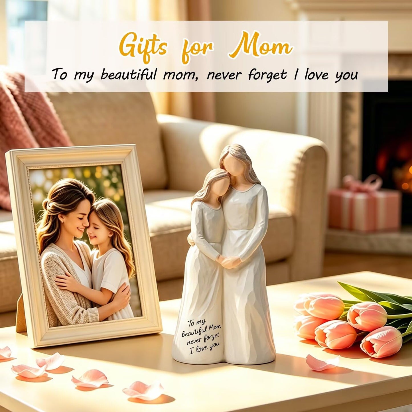 Mom Birthday Gifts from Daughter,7.48" Mother Daughter Figurine, Mother's Day, Thanksgiving,Christmas Day Gift for Mom, Birthday Gifts for Mother Women Grandma,Home Tabletop Shelf Decor,White,Resin