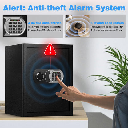 2.5 Cubic Feet Home Safe, Fireproof Waterproof Anti-Theft Safety Box, Digital Keypad Lock with Smart Alert System, Spare Keys for Money Documents Storage