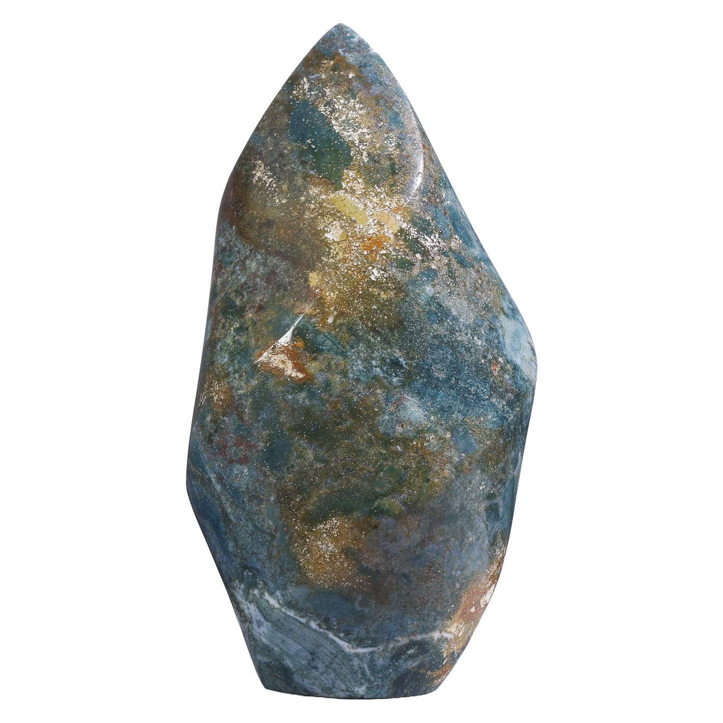 TUMBEELLUWA Ocean Jasper Crystal Obelisk Tower for Shelf Desk Decor, Flame Shaped Crystals and Healing Stones for Positive Energy 1.32-1.76 LBS