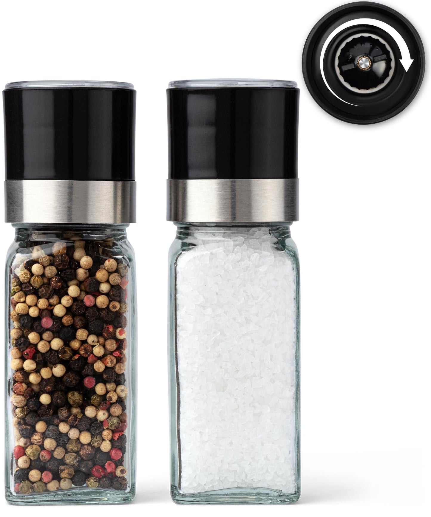 KIVY Salt and Pepper Grinder Set of 2 – Adjustable Ceramic Grinder – Spice Mill – Pepper & Salt Grinder