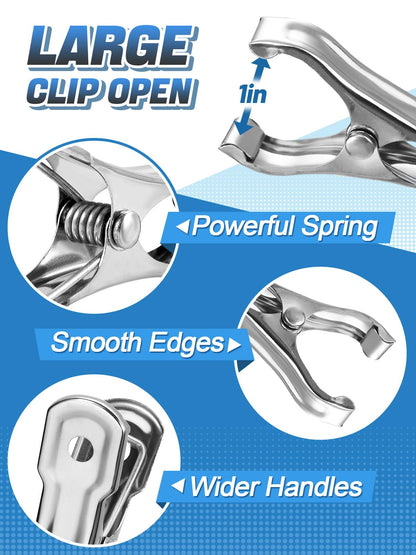 100Pcs Stainless Steel Garden Cilps - Large Open Metal Clamps for Greenhouse Hoops, 2" Fix Plant Cover Shade Cloth Netting Tarp, Tight Grip Weatherproof Gardening Supplies
