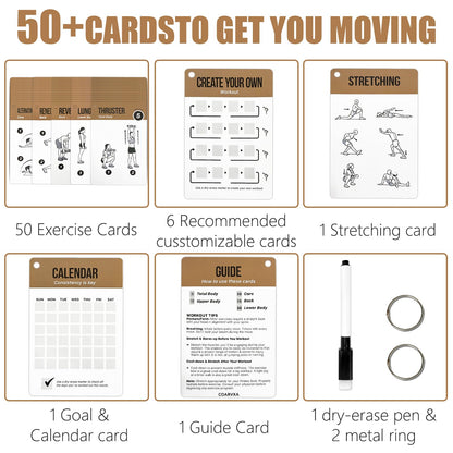 Dumbbell Cards for Women & Men-50 Dumbbell Workout Cards，Includes 2 Rings& Dry-Erase for Easy Organization-Home, Gym or Studio (Dumbbell)