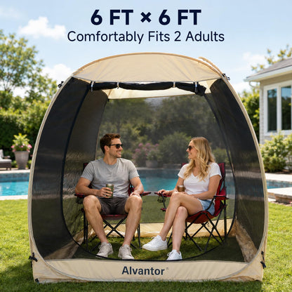 Alvantor® Screen House Gazebo, Pop Up Igloo Screened Canopy Tent with Mosquito Netting Sides,Instant UV Resistant Sun Shelter for Garden,Patio,Backyard,Beige 6 x6 FT