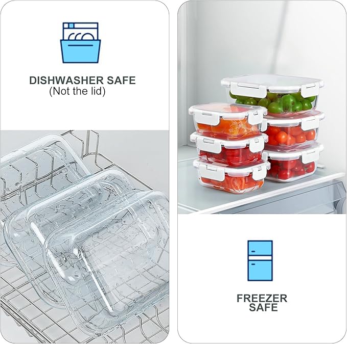KOMUEE 10 Pack Glass Food Storage Containers, Meal Prep Containers