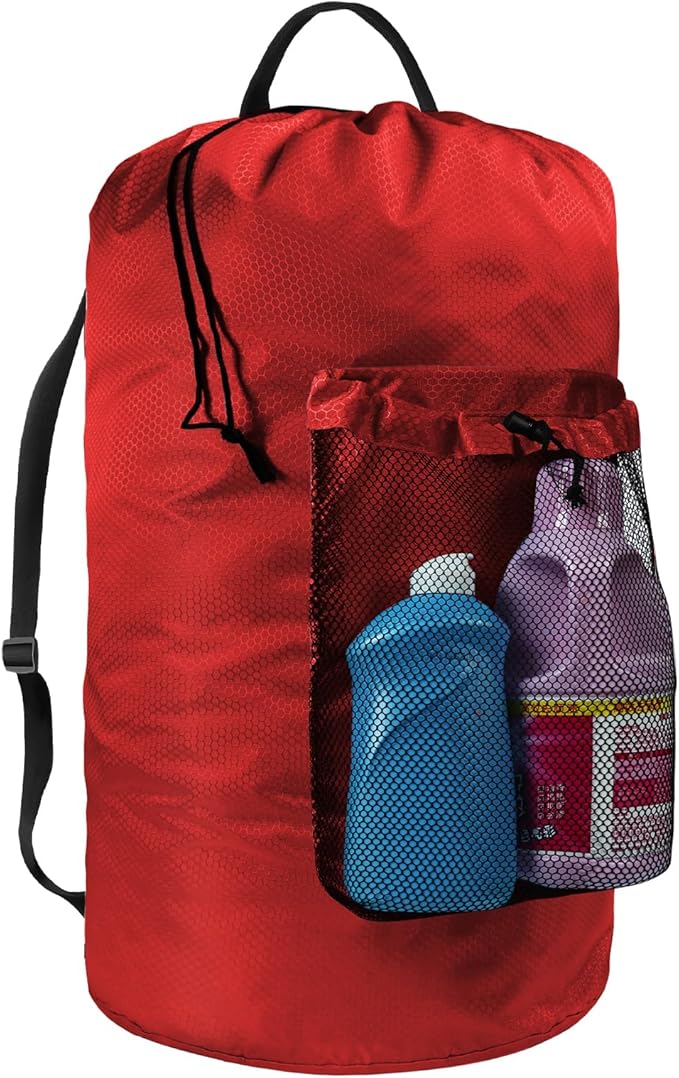 Laundry Bag with Shoulder Straps and Mesh Pocket Laundry Backpack Large