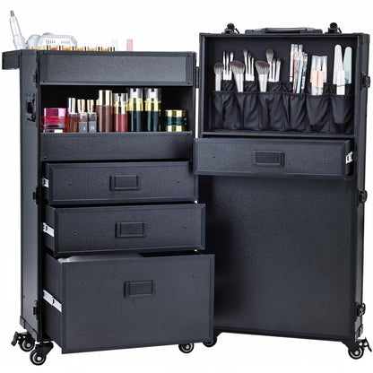 Adazzo Mobile Nail Tech Station & Rolling Makeup Case with Drawers - Lockable Nail Travel Case for Nail Tech, Cosmetology Case on Wheels, Salon Cart & Tattoo Workstation