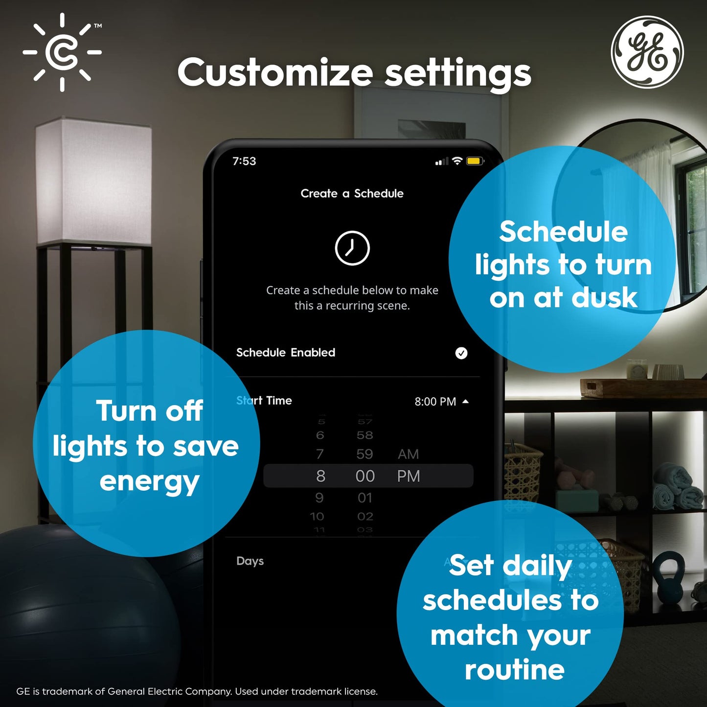 Cync GE Smart LED Light Bulbs, A19 Medium Base, Soft White, 60W Equivalent, Bluetooth and WiFi Light Bulbs, Works with Alexa and Google Home, Dimmable, 4 Pack