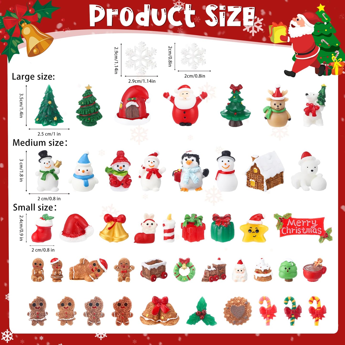 Soulchen 65 Pcs Christmas Miniature Figurines for Crafts Mini Santa Snowman Resin Charms Ornaments Bulk Snowflake Xmas Tree Reindeer Goodie Bag Fillers Gifts for Christmas Winter Party Decoration DIY