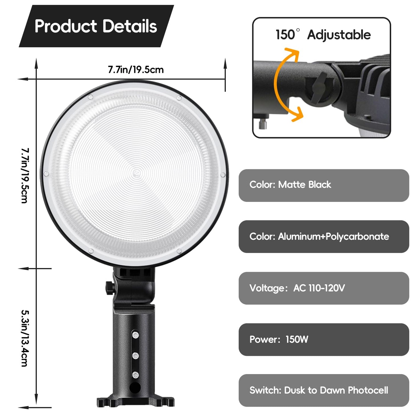 MOONTIP 150W 4 Pack 20000LM Dusk to Dawn Outdoor Lighting, LED Barn Lights Outdoor with 150° Adjustable Photocell Pole Light 6500K Flood Light, IP66 Waterproof Area Street Light for Garage Yard