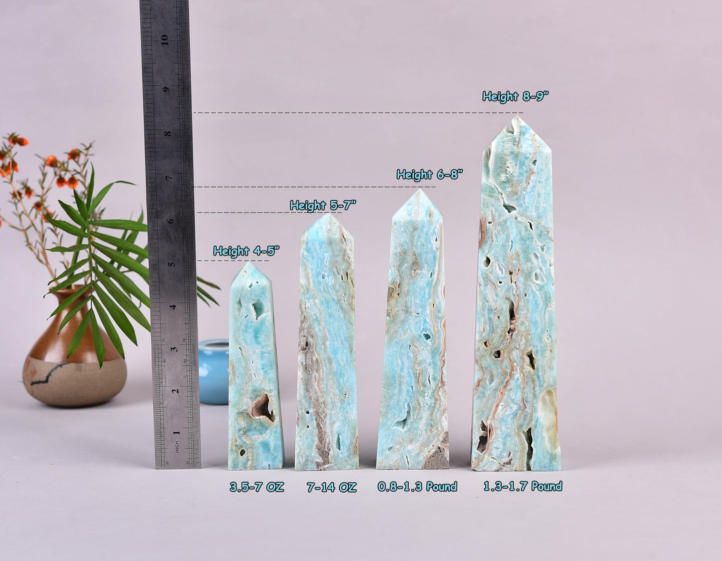 AMOYSTONE Healing Large Crystal Tower Hemimorphite Obelisk Blue Small 7-14 OZ for Home Décor Crystal Grid Meditation Therapy