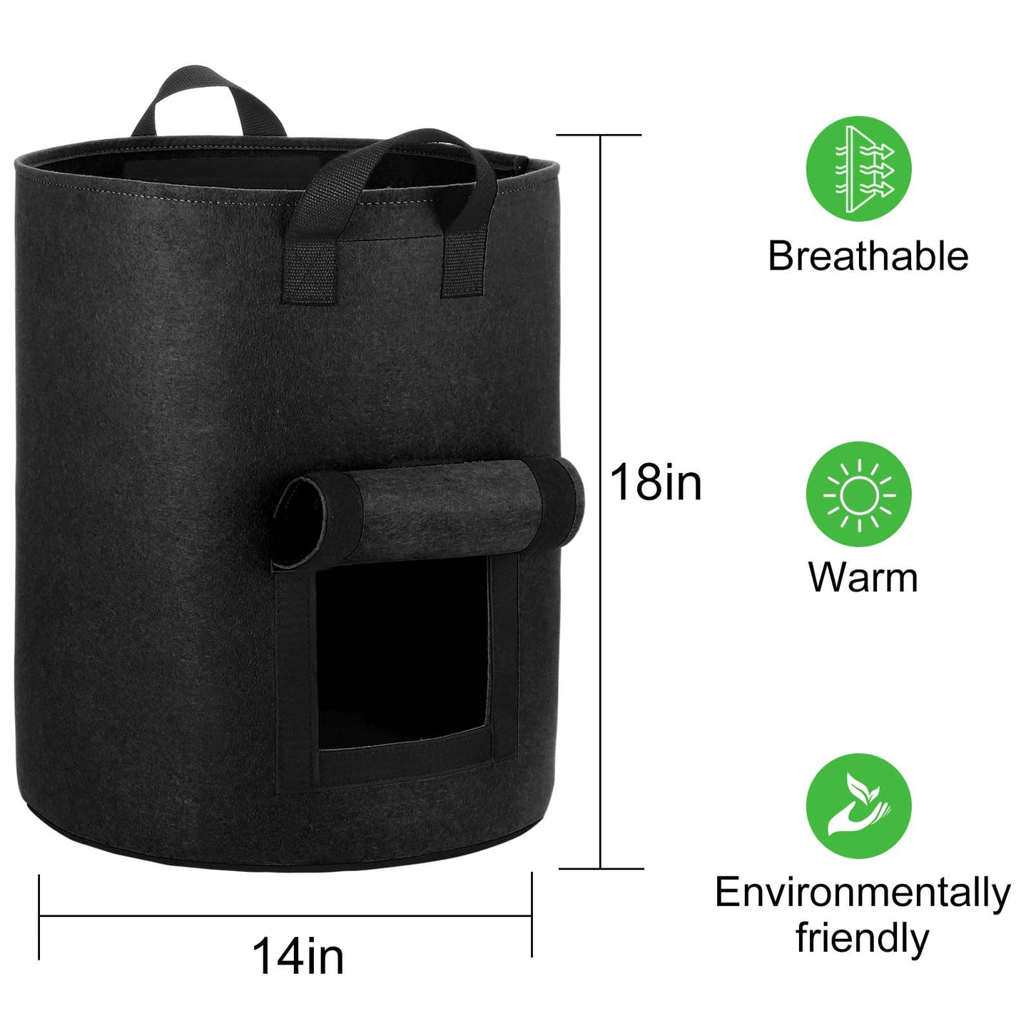 OPPOLIFE 4-Pack 10 Gallon Potato Grow Bags with Flap Window, Heavy Duty Aeration Fabric Pots with Handles for Garden and Planting(Black)