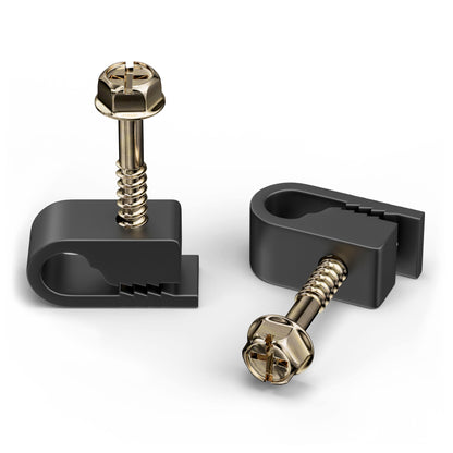 THE CIMPLE CO Wire Clips, Single Cable Wall Clip, Coaxial, Cat6, Electrical Wire, Ethernet, 1/4 in (6 mm) Screw Fastener, 100 Pack, Black