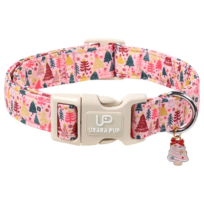 UP URARA PUP Christmas Dog Collar, Pink Christmas Tree for Dogs, Adjustable Pet Collar with Cute Xmas Tree Pendant, Festive Winter Dog Accessories for Small Medium Large Dogs M