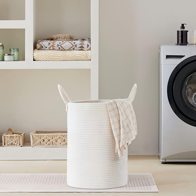VIPOSCO Large Laundry Hamper, Tall Woven Rope Storage Basket