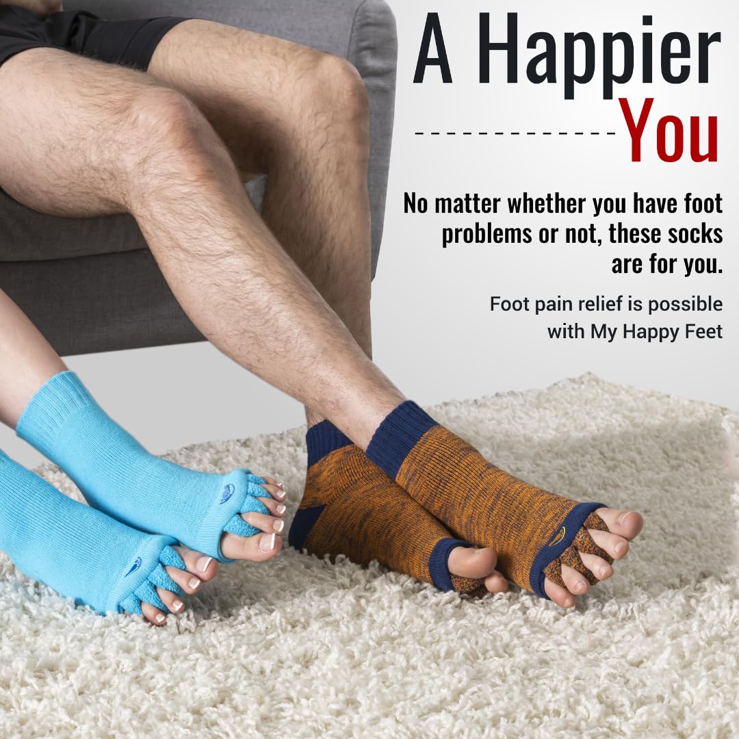 My Happy Feet Foot Alignment Socks with Toe Separators for Men or Women | Red - (Medium)