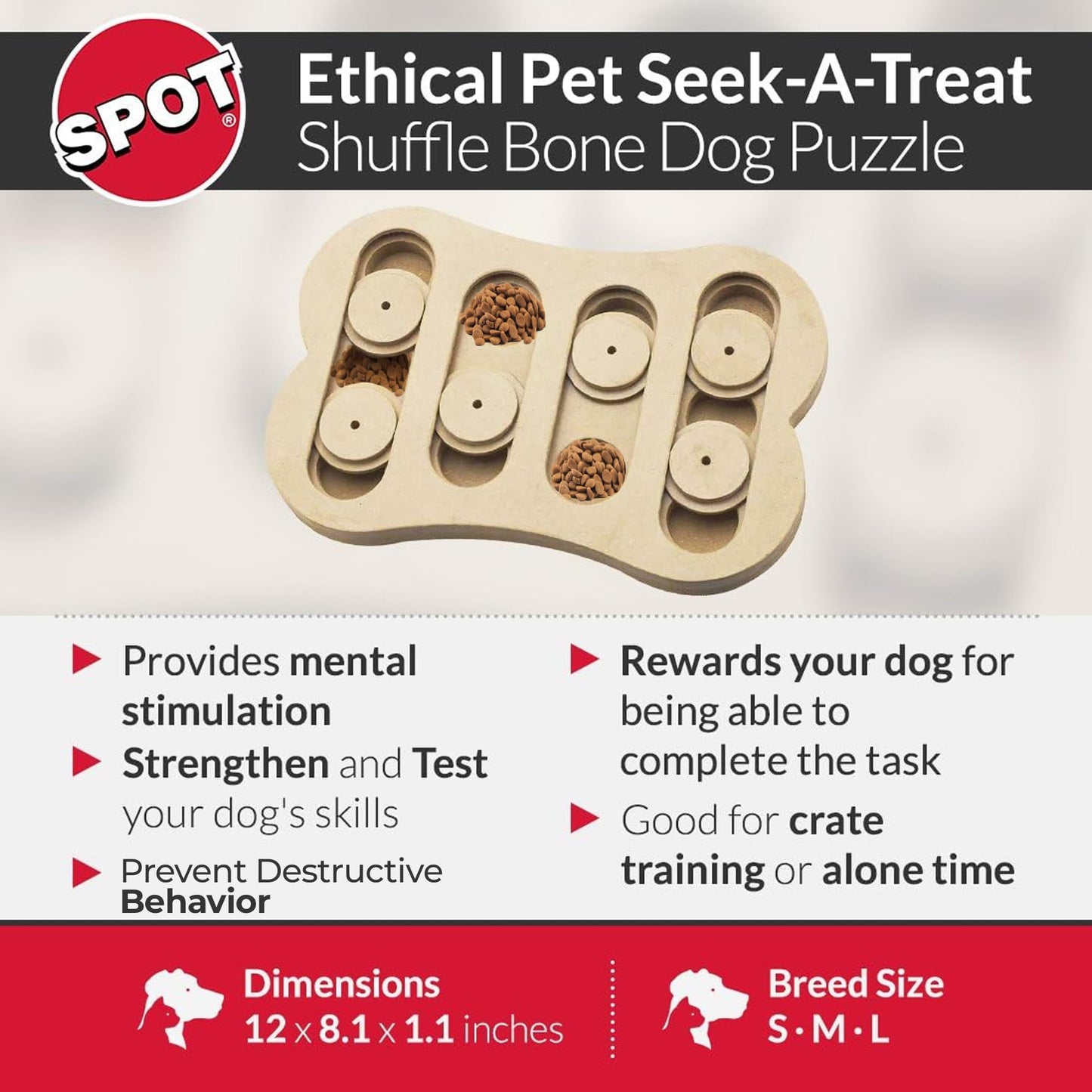 SPOT Ethical Pet Interactive Seek-A-Treat Shuffle Bone Toy Puzzle That Will Improve Your Dog's IQ, Specially Designed for Training Treats