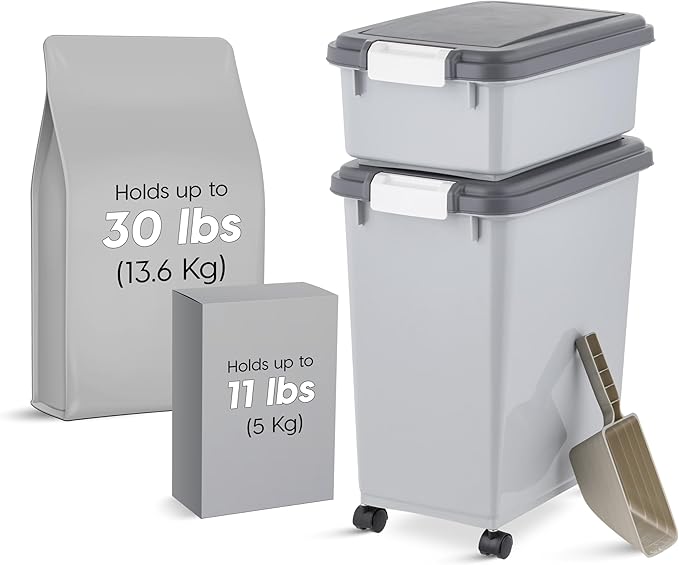 IRIS USA Dog Food Storage Container, 30 lbs & 11 lbs Combo, Cat Food Storage