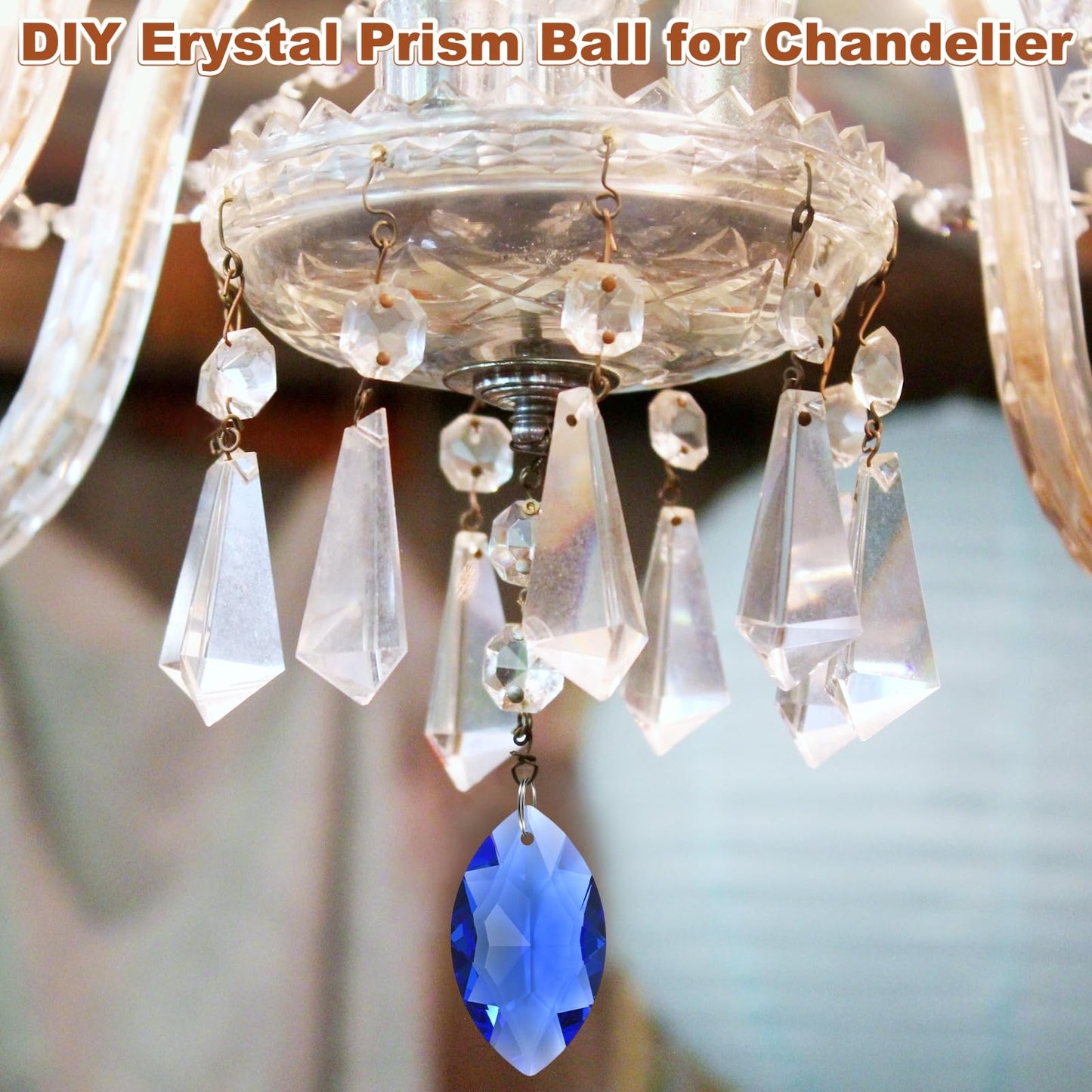 M METERXITY 8-Pack Crystal Horse Eye Prisms, 38mm/1.5 Inch Chandelier Pendant Maker Hanging Crystals Chandelier Prisms for Home/Windows/Garden/DIY Decoration[Blue]