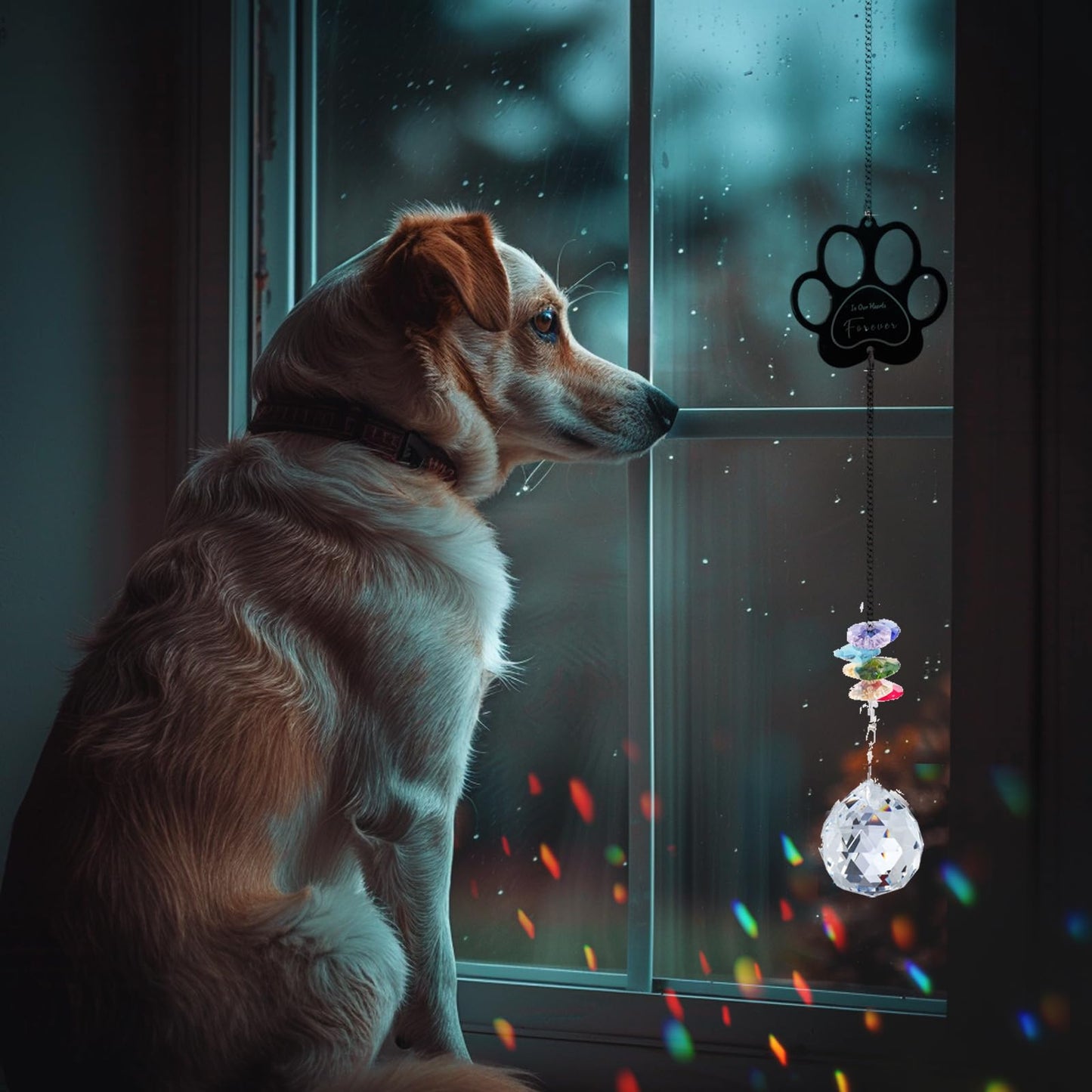 Dog Memorial Gifts, Paw Print Sun Catcher Dogs Cats Pet Remembrance, Crystal Ball Window Suncatcher, Bereavement Grief Sympathy Gift (paw Multicolour)