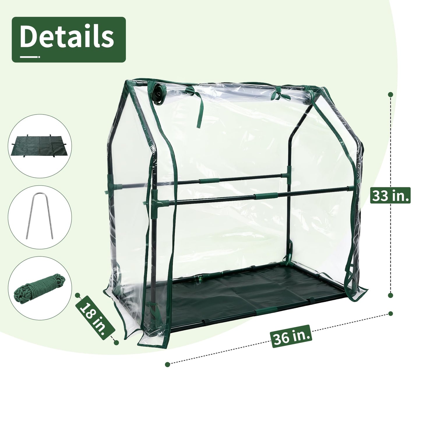 PROWORX Mini Greenhouse 36"×18"×33" Small Greenhouse Seed Starting Waterproof Floor Mat Portable Greenhouse Patio Balcony and Garage Indoor & Outdoor