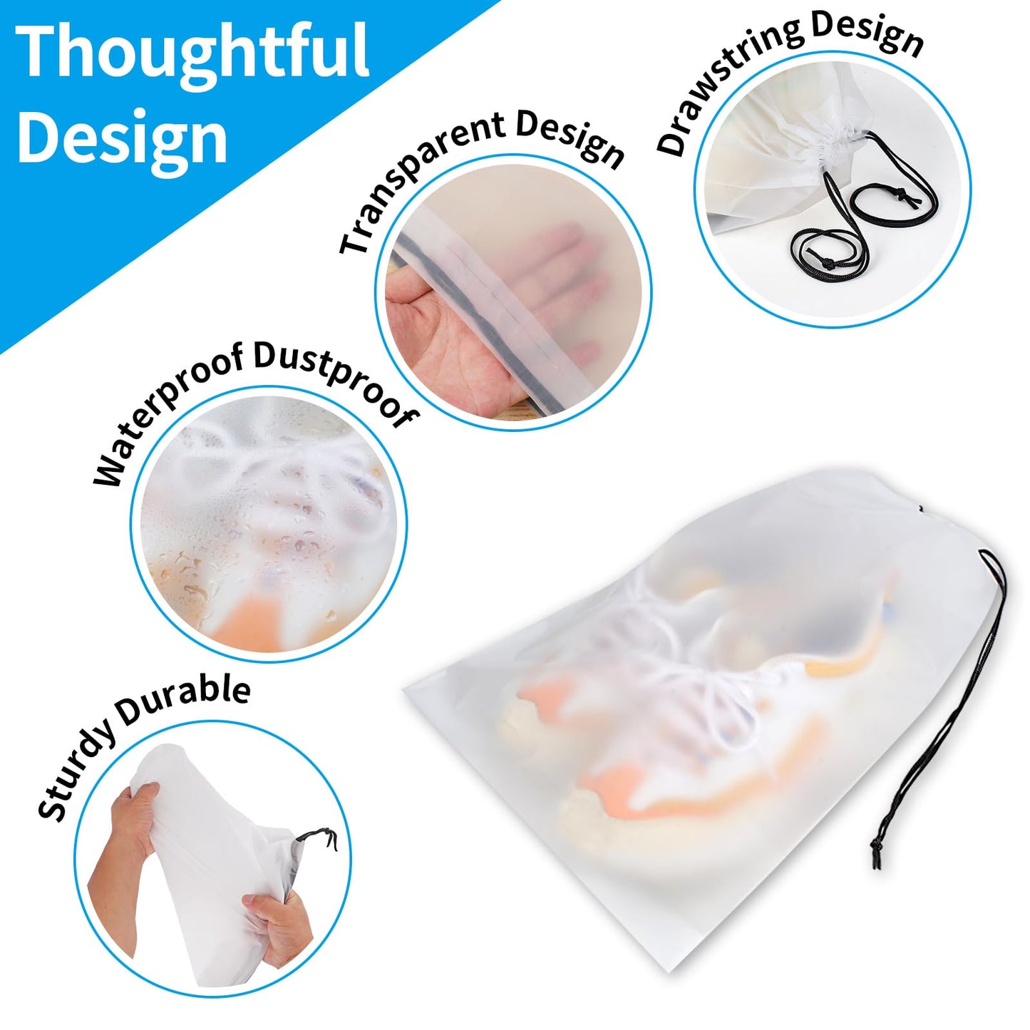 Clear Shoe Bags for Travel 5 PCS, 15.7" x 11.8" Travel Shoe Bags for Packing, Waterproof Drawstring Travel Shoe Storage Bag, Travel Essentials for Men and Women