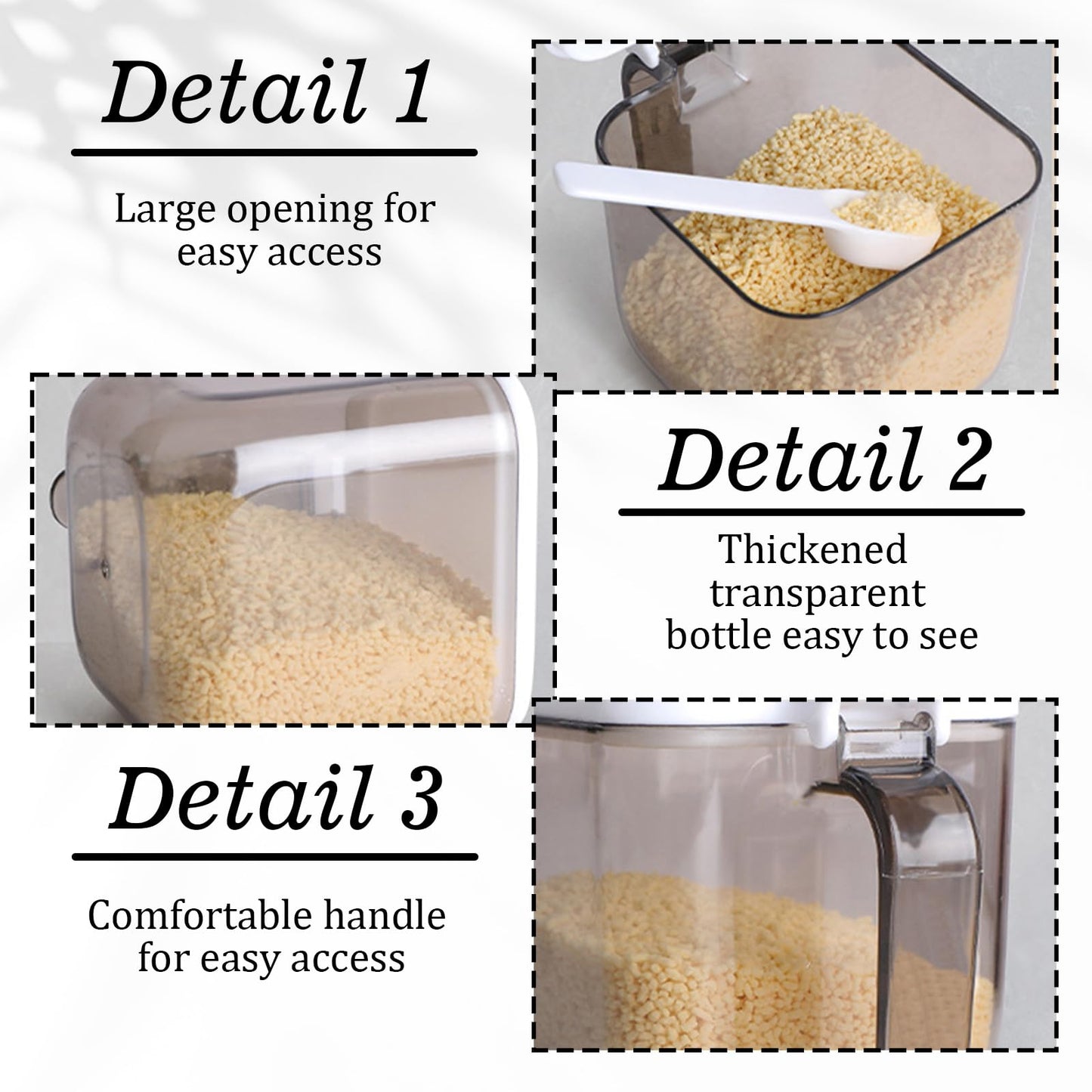 LELE LIFE Wall Mounted Seasoning Box, Set of 3 Seasoning Containers with Lid and Spoon, Self Adhesive Clear Condiment Jars Pots for Spice Sugar Salt Pepper (white)