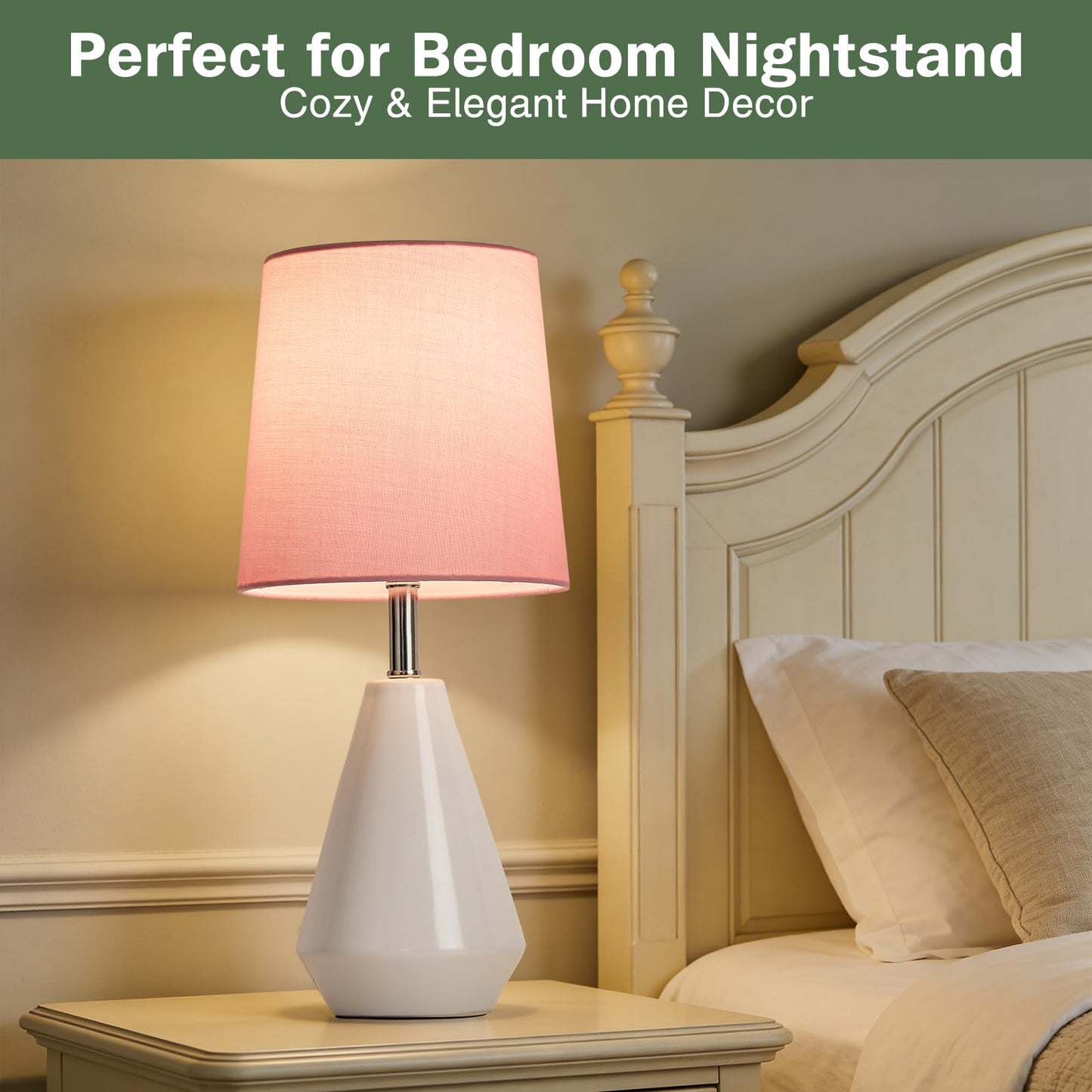 bdayanx Small Bedside Table Lamp for Bedroom-Reading Desk Lamp Set of 2,with 3 Color Temperatures,15.5" Nightstand Ceramic Lamp with Fabric Shade for Kids Room,Living Room,Dorm,Home Office