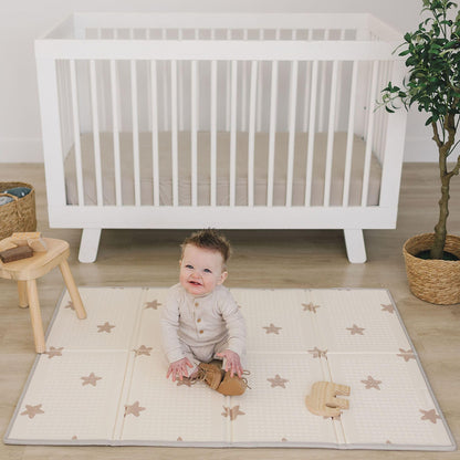 Bubba Bear Baby Play Mat, Floor Foam Playmats for Babies, Foldable Matt Gyms Playmat for Kids & Infants, Large Padded Waterproof Mats for Crawling & Playing, Soft Folding Wipeable (120 x 90 cm, Beige)