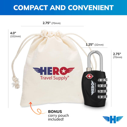 Hero Luggage Lock (Pack of 2) TSA Approved, 4 Digit Combination Padlock for Travel, Suitcases, Lockers, Backpacks