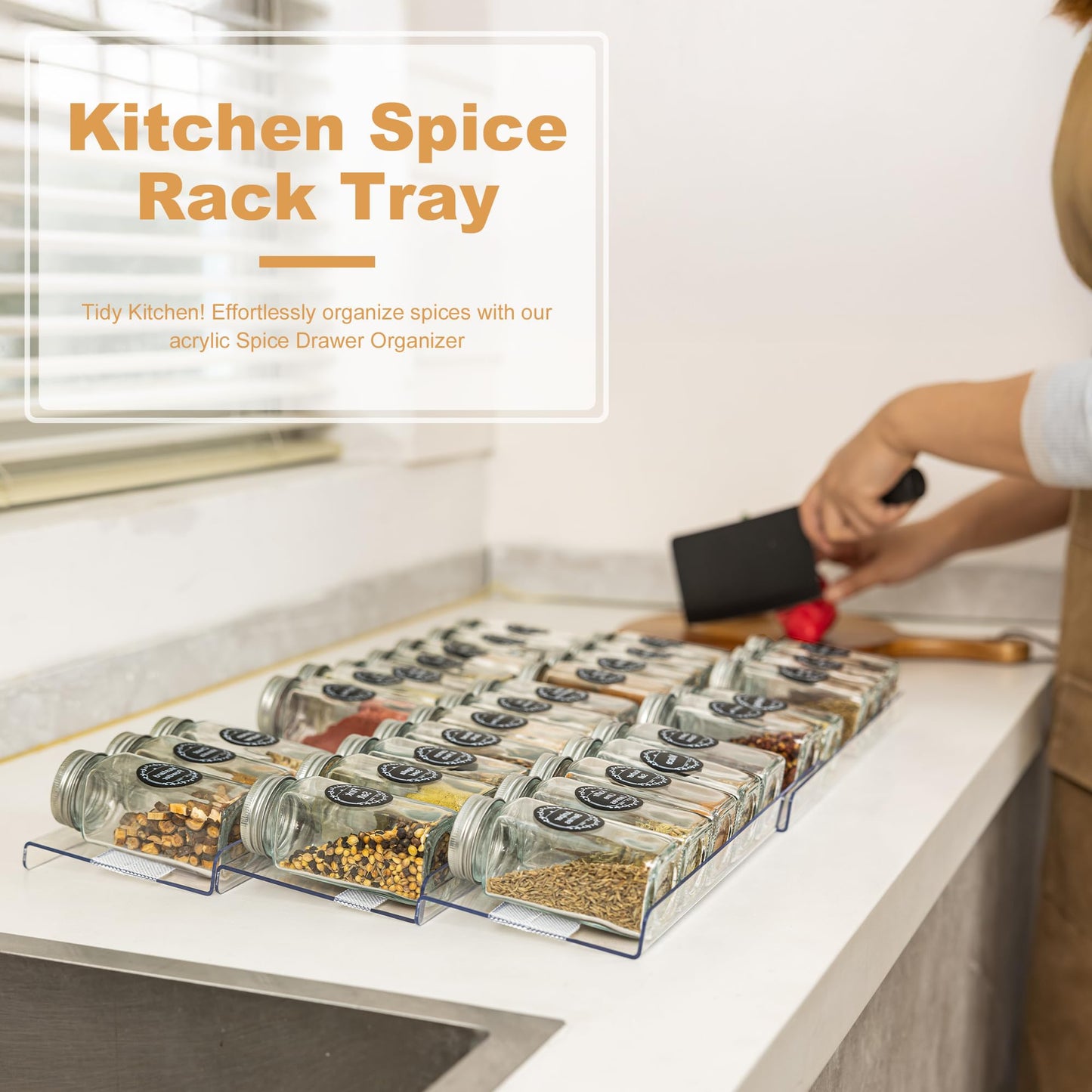 Brippo 8-Pack Spice Drawer Organizer, Expandable Acrylic Seasoning Rack (13" to 26") with Anti-Slip Mat, Kitchen Spice Rack Holds up to 56 Jars (Jars Not Included)