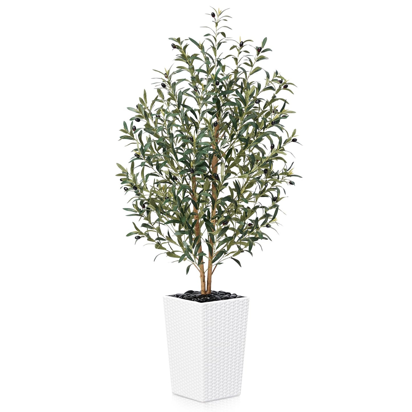 OAKRED Artificial Olive Tree 5FT Faux Olive Tree - Adjustable Branches UV Resistant with White Taper Planter and Pebbles - Faux Plants Indoor for Living Room, Office Decor and Bedroom