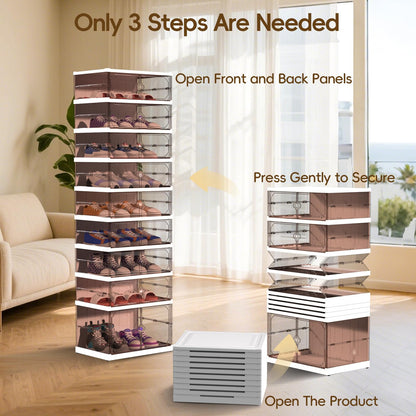 Dollate Foldable Shoe Rack with Clear Magnetic Doors,Portable Shoe Organizer Storage Cabinet on Wheels No Assembly,Large Sneaker Cabinet Bins for Living Room, Cloakroom, Entryway