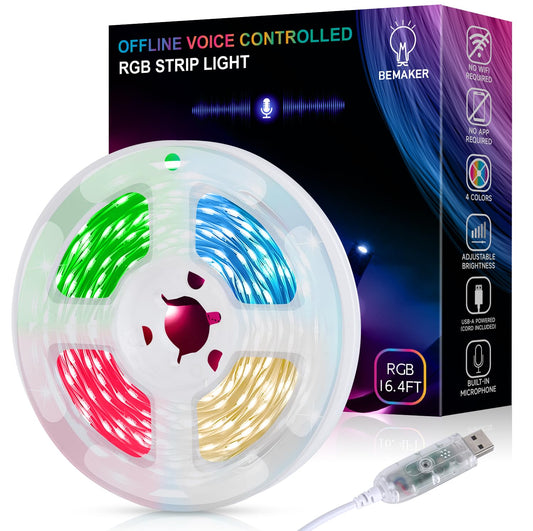 Smart Led Strip Lights,Offline Voice Control RGBW Light Strip No App Required, Music Sync Dimmable Color Changing 10 Voice Commands with Warm White, Perfect for Bedroom Basements Kids Room Gaming