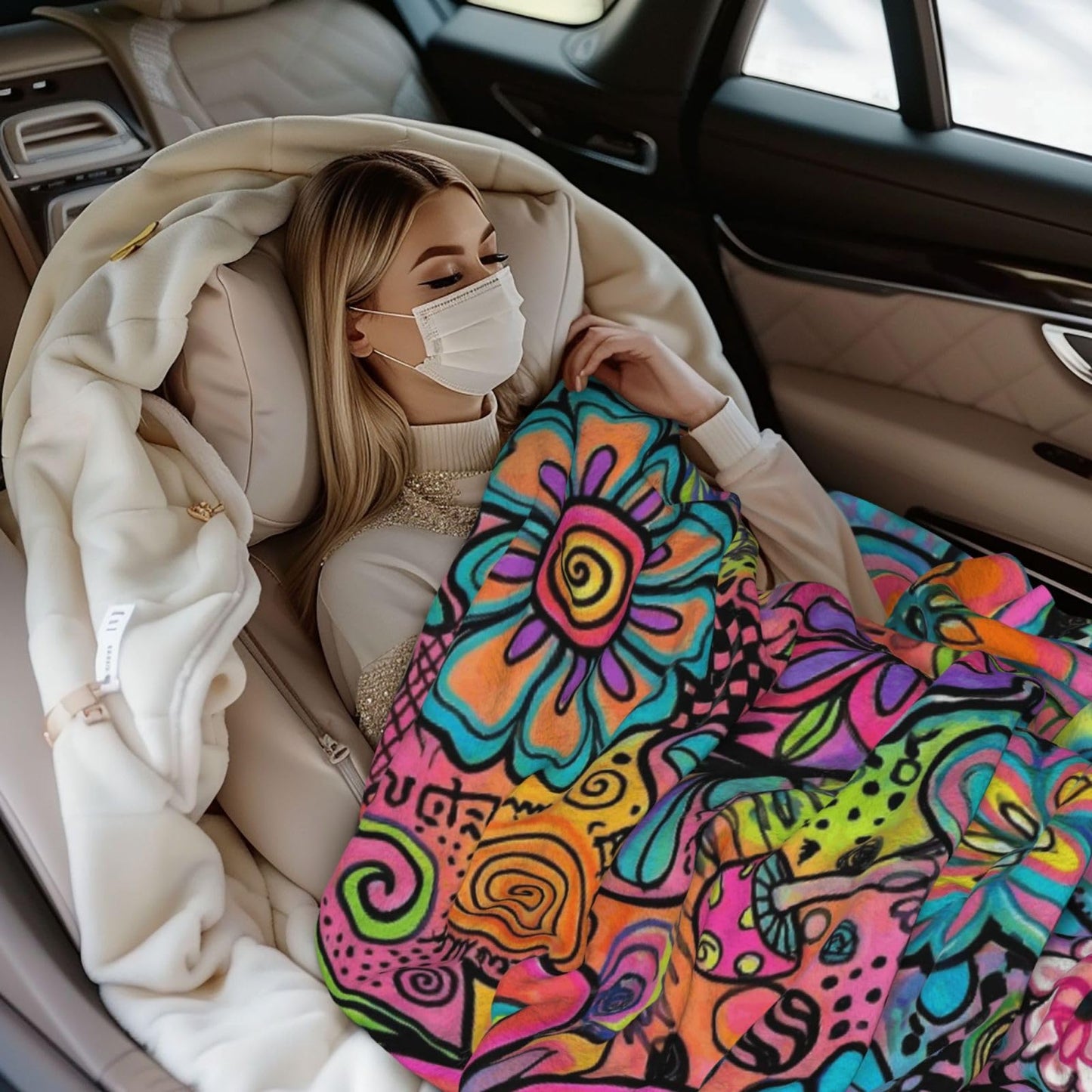 Gbuzozie Hippie Art Flowers Doodle Fleece Blanket Lightweight Ultra-Soft Throw Blanket for Sofa Couch Bed Camping Travel - Super Soft Cozy Microfiber Blanket 60"X50"