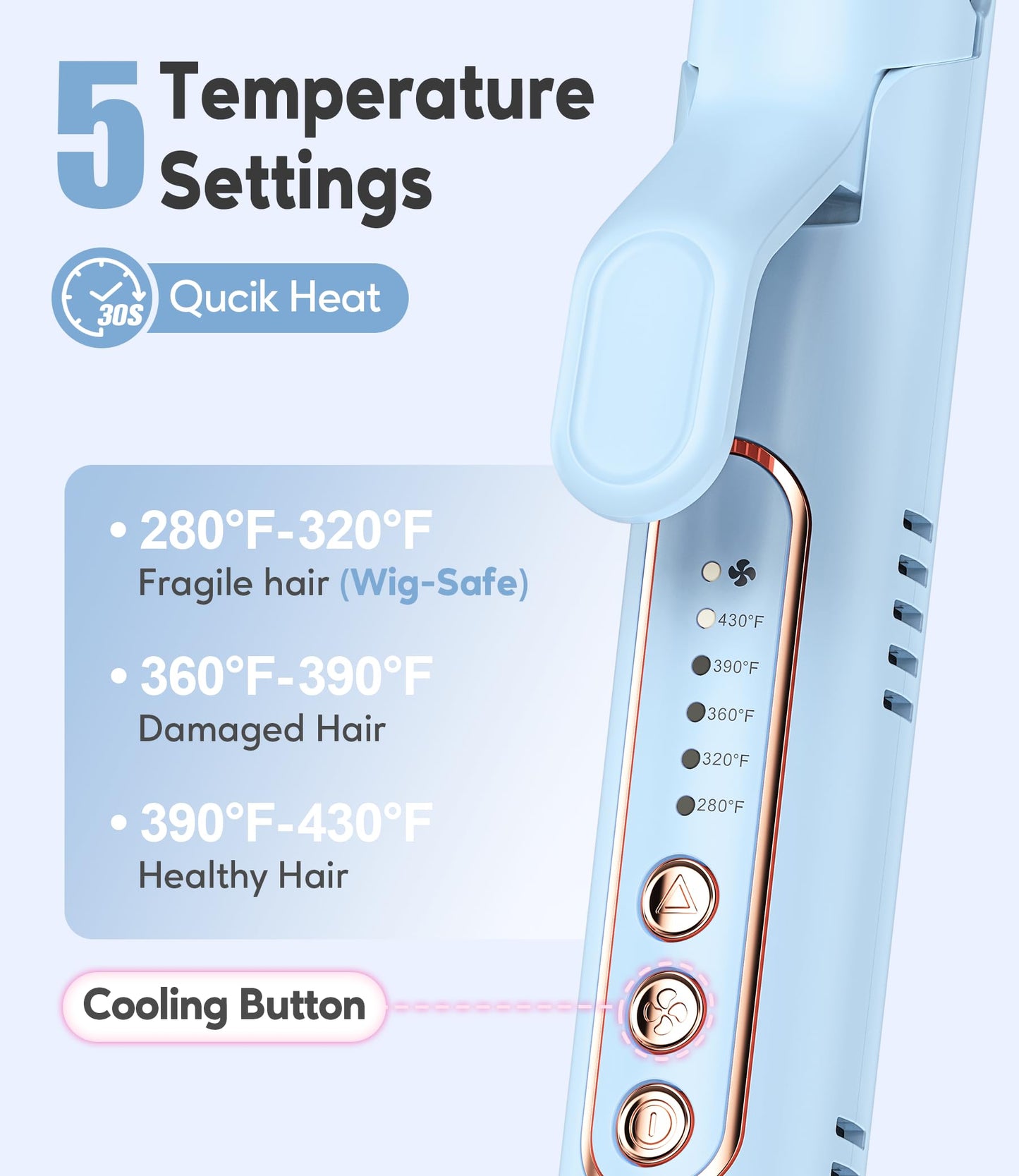 Farery Chill Set Soft-Air Curling Iron: Gentle Soft Air for Quick Styling & Long-Lasting Curls, Lock in Style with Cooling Air Vents, 2-in-1 Hair Straightener & Curler with Upgraded Long Barrel, Pink