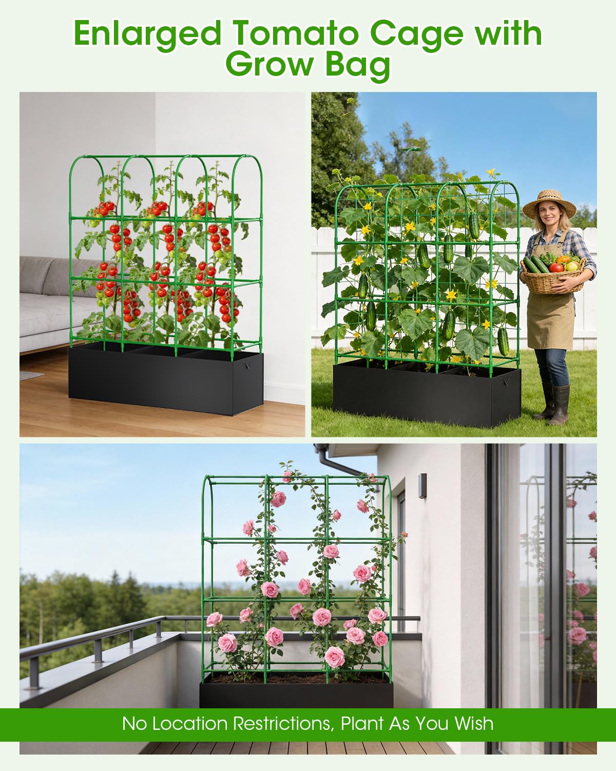 Cucumber Trellis with Grow Bags for Garden, U Frame Garden Trellis for Climbing Plants, Metal Plant Trellis with Garden Netting for Vegetables Flowers Fruits(U-4 Arches)