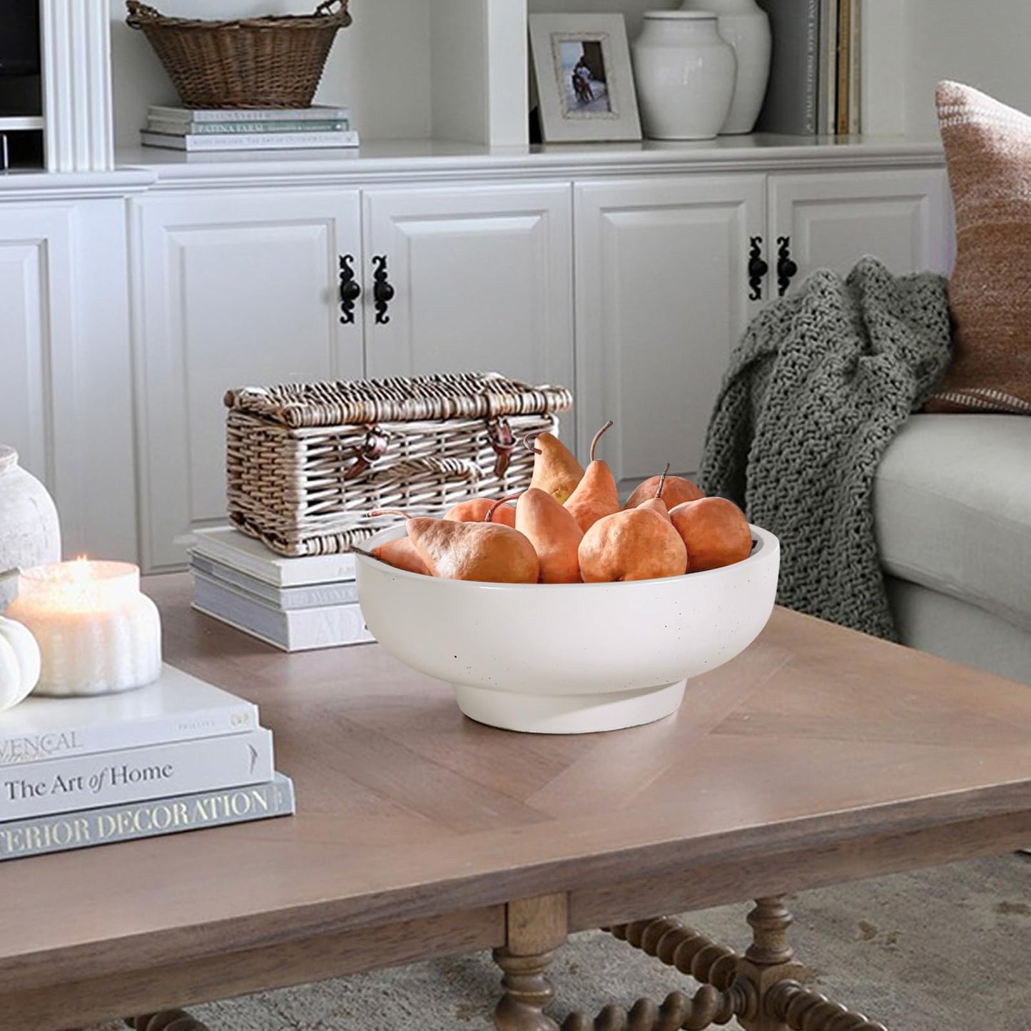 saiguomi Concrete Fruit Bowl for Kitchen & Entryway - 10.65" Large Modern Decorative Centerpiece Bowl with Non-Slip Pads, Handcrafted Solid Cement Bowl for Keys, Fruits, and Candy (LightGray)