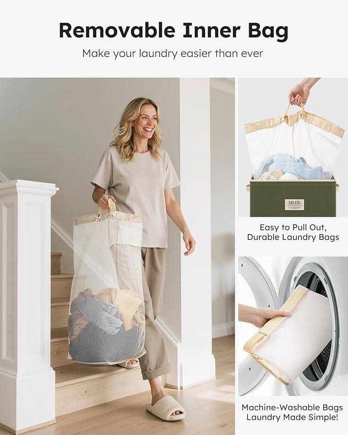 SOLEDI Laundry Hamper with Lid 100L Large & Tall Collapsible Laundry Basket